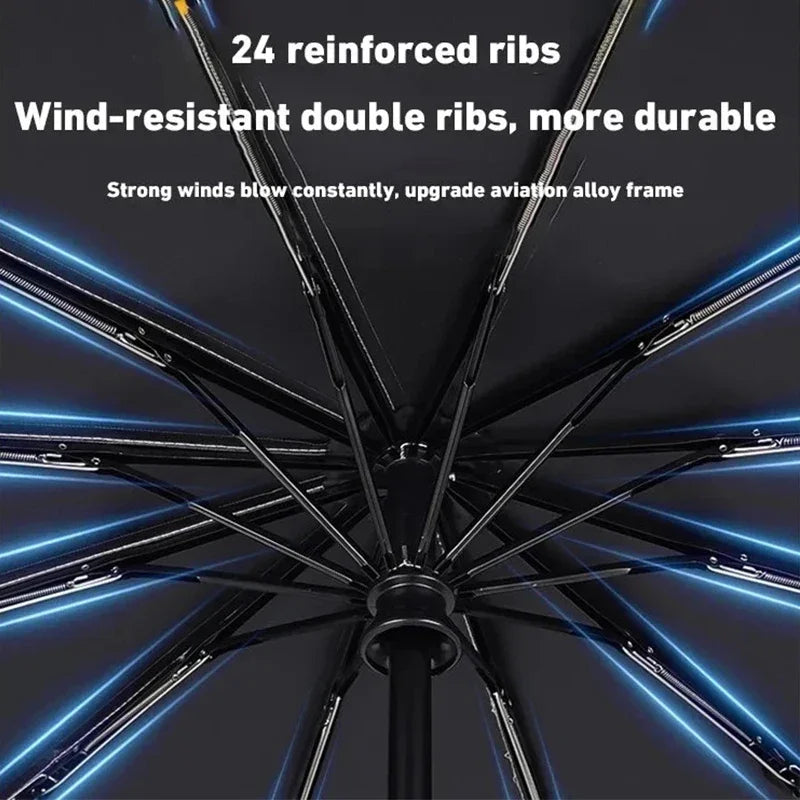 Umbrella Fully Automatic 2-in-1 Sun＆Rain Umbrella Reinforced Folding Wind-Resistant Black Glue Coated Anti-UV Sunscreen Umbrella