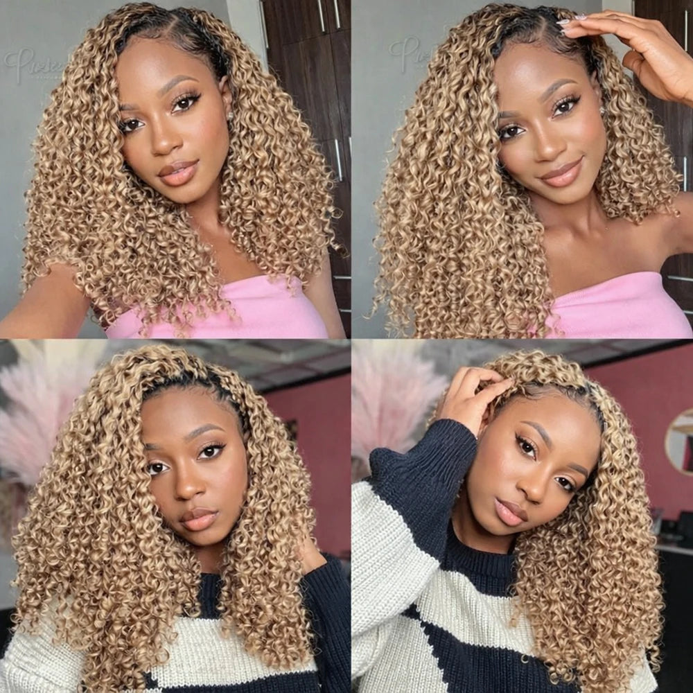 Burmese Curly Brown Crochet Human Hair Lightweight Knotless Feather Extensions Pre Separated Full Invisiable Knot With String