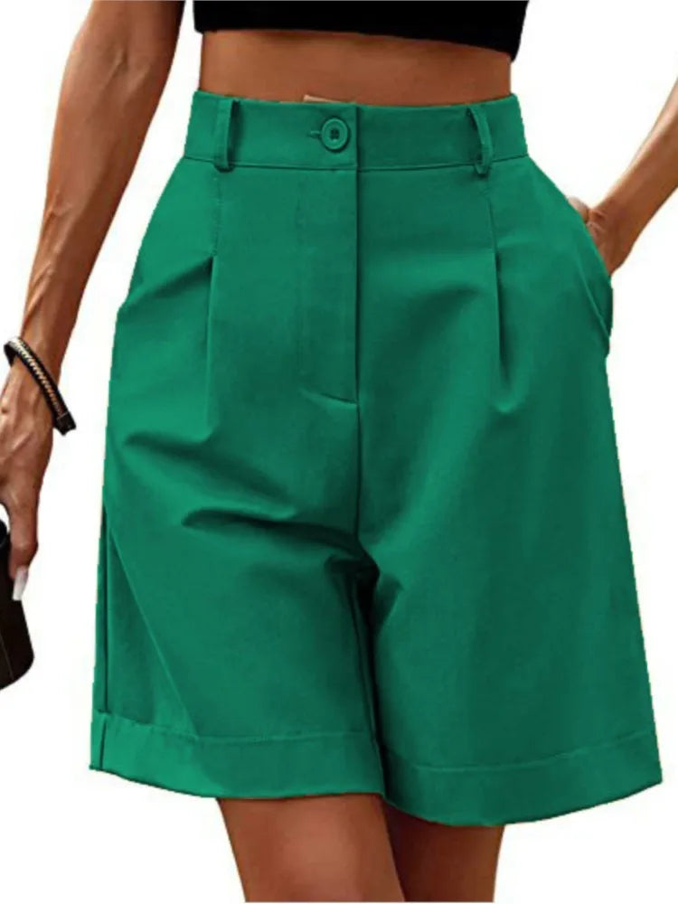 Women's High-Waist Wide-Leg Casual Shorts – Loose Slimming Straight Breathable Street Trend Five-Point Pants