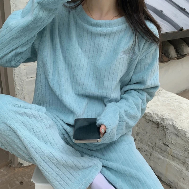 Women's Ribbed Velvet Pajama Set, Pullover and Pants