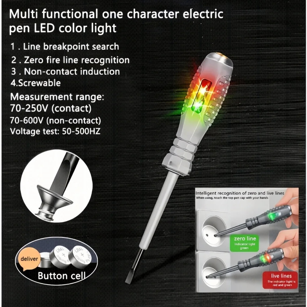NEW Electrician Test Word/cross Screwdrivers AC Non-contact Induction Test Pen Voltage Tester 12-250V Red Green Induction Lights