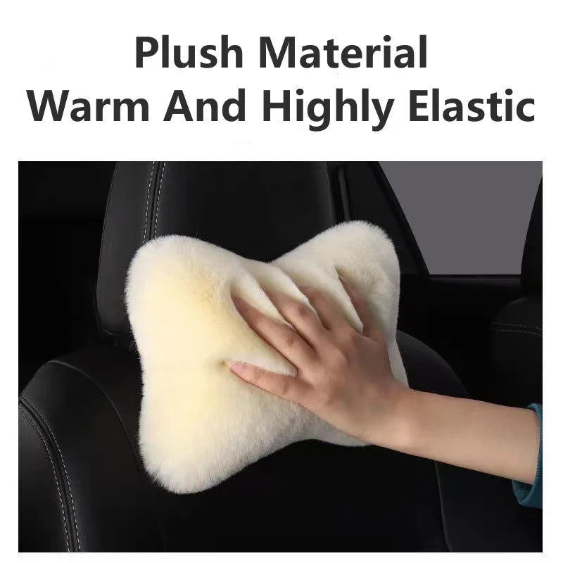 1pc Car Headrest Lumbar Pillow - Soft Imitation Rabbit Plush Comfort Cushion for All Seasons, Ergonomic Driver Support Headrest