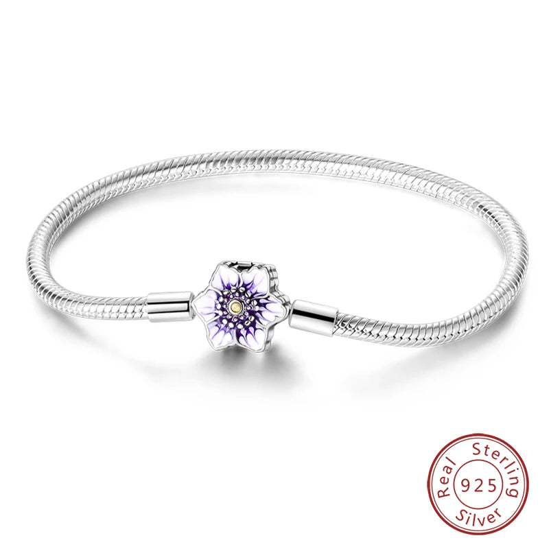925 Sterling Silver Charm Bracelet – Star Moon Sun Four Leaf Clover Zircon | DIY Birthday Gift for Women (17-20cm)