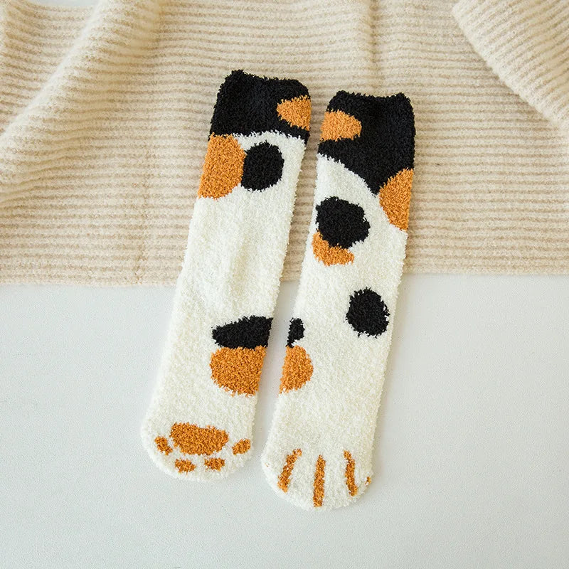 Women's Cat Paw Coral Velvet Socks