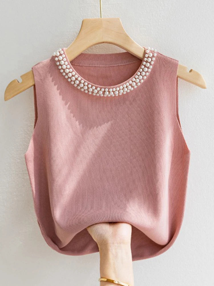 Women's Beaded Knit Tank Top — Sleeveless Summer Vest