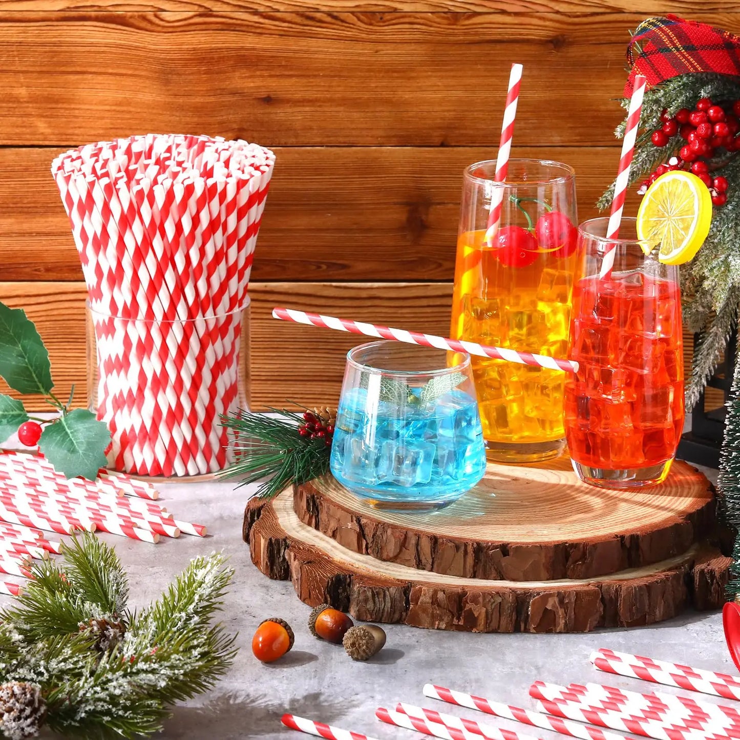 50/100pcs Red and White Striped Disposable Paper Straws for Coffee Milk Juice Cocktails Chrismas Straws Party Drinkware Straw