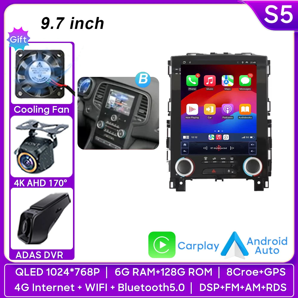Car Stereo with Apple CarPlay & Android Auto, Compatible with Renault Koleos, Megane 4 & Talisman