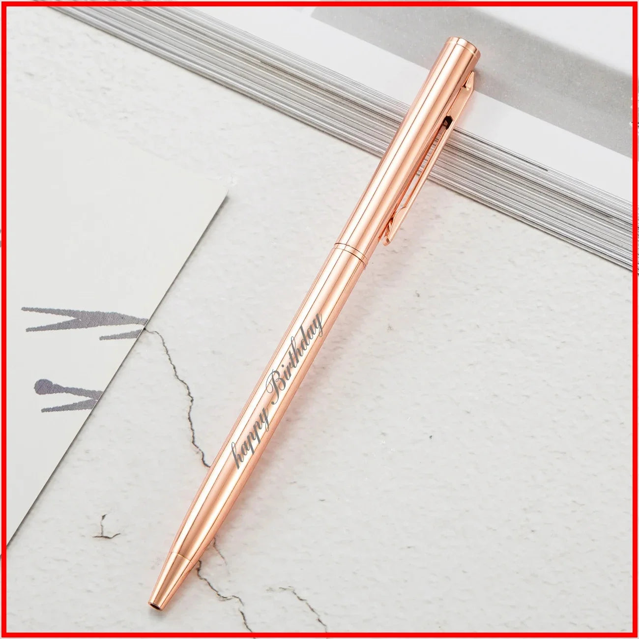 50 Pcs Metal Ballpoint Pen Rose Gold Pen Custom Logo School Office Supplies Stationery Business Gift Lettering Engraved Name