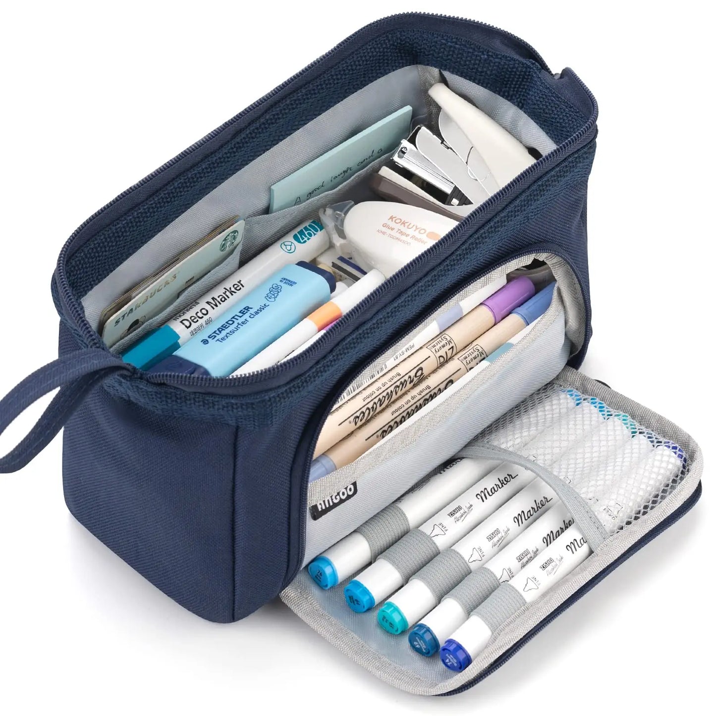 Kawaii Large Capacity Pencil Case Durable Canvas for Student Stationery Double-deck Pen Pouch Storage Bags School Supplies