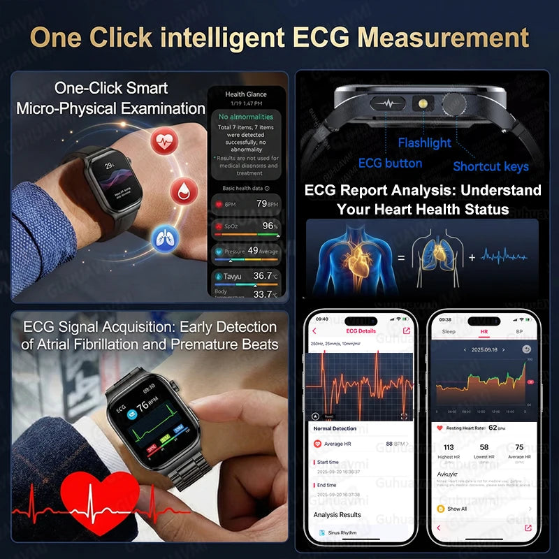 2026 Five-Organ Health Smart Watch – Body Fat, Uric Acid, ECG, Blood Pressure & Bluetooth Call | Men & Women