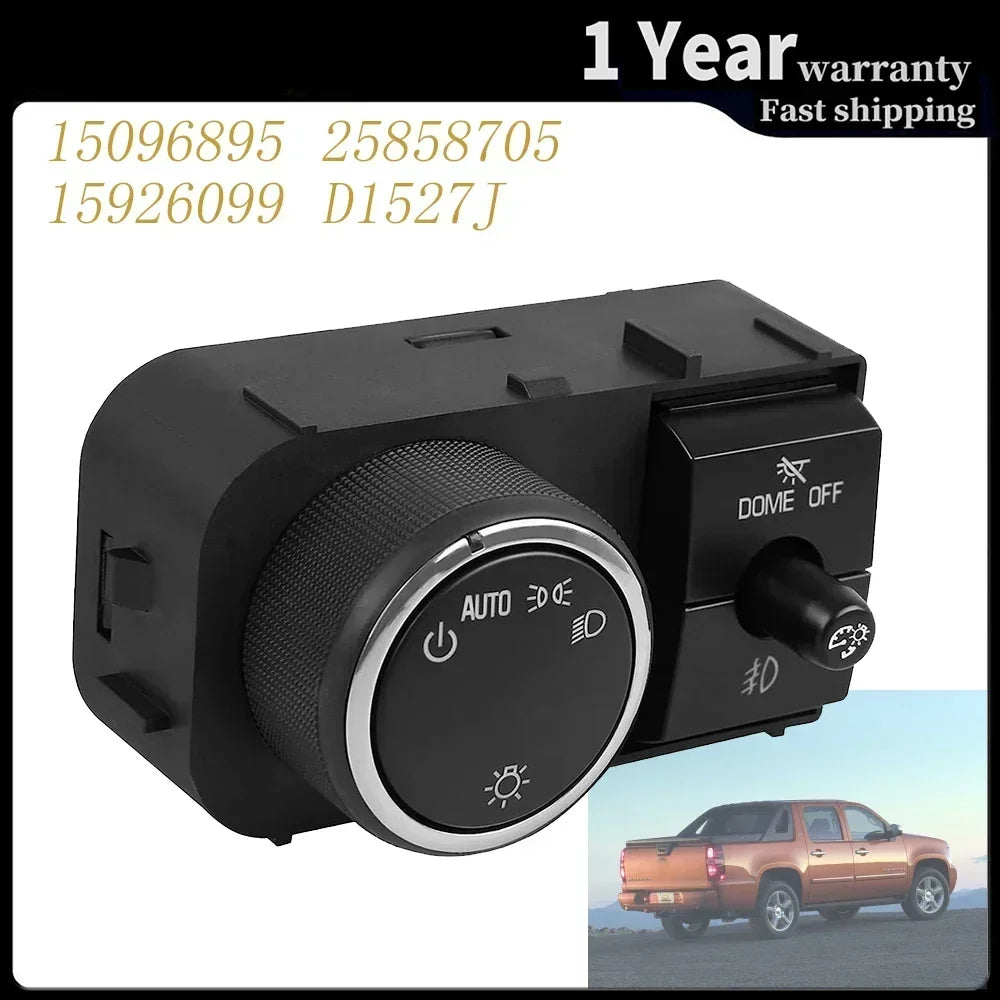 Headlight Fog Light Switch 25858705 for 2007-2013 Chevrolet Avalanche Silverado Suburban Tahoe GMC Sierra Yukon 15096895 D1527J