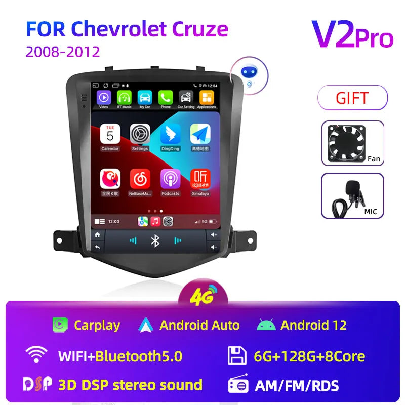 Car Stereo with Apple CarPlay & Android Auto, Compatible with Chevrolet Cruze (2008-2012)
