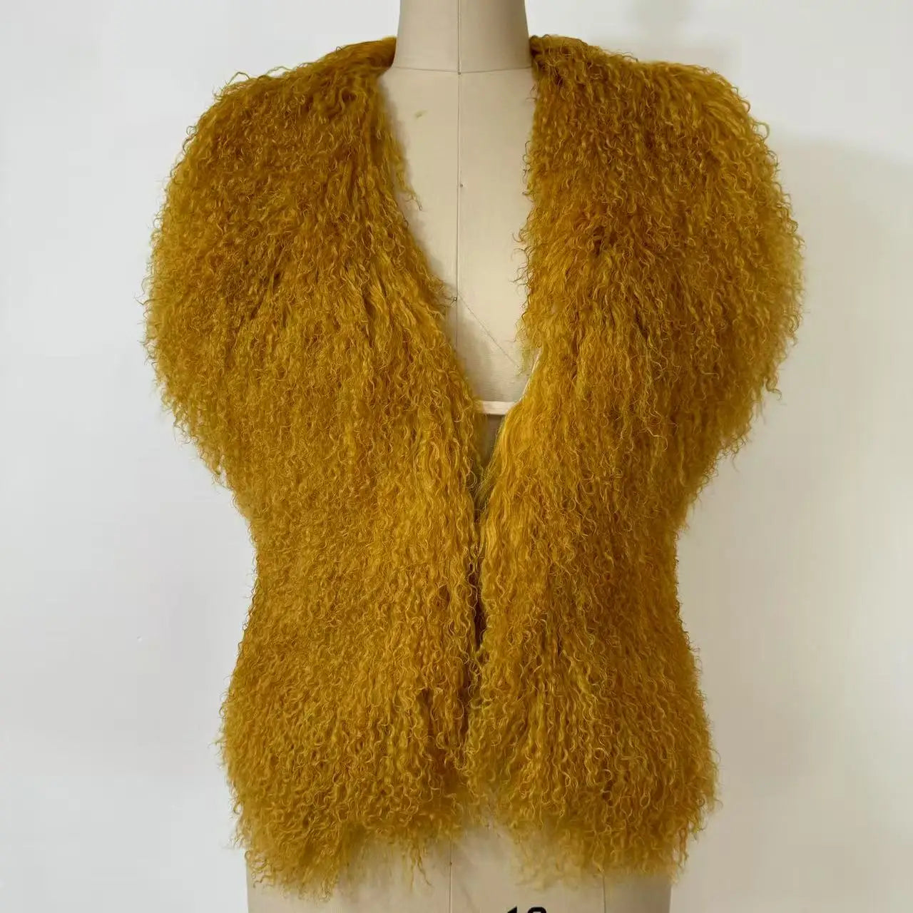 Fluffy Luxury  Real Mongolian Fur Halter Vests Women Solid Deep V-Neck Backless Bandage Sleeveless Jackets Top Outerwear Coat