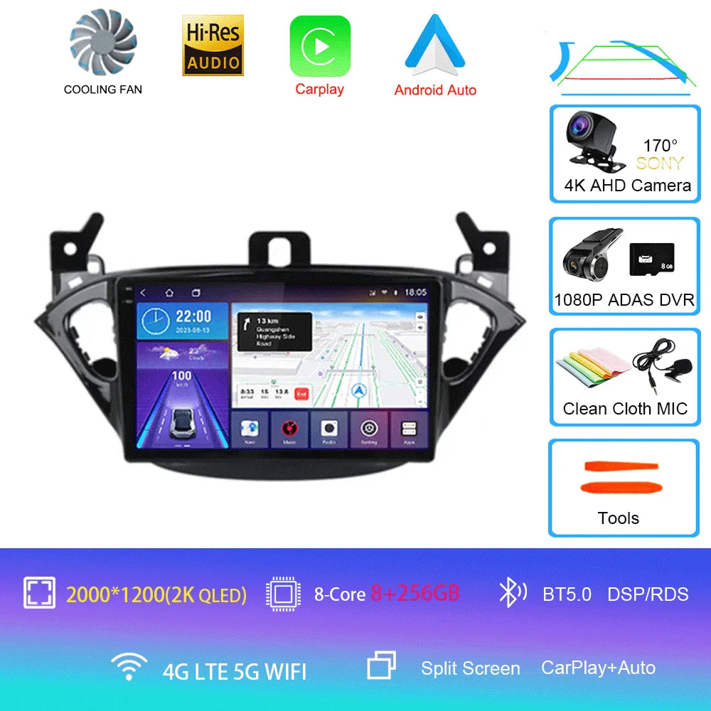 Carplay 2 Din Android 16 Car Radio Audio Multimedia For Opel Corsa E 2014 2015 - 2019 GPS Navigation Auto Stereo Monitor BT WIFI