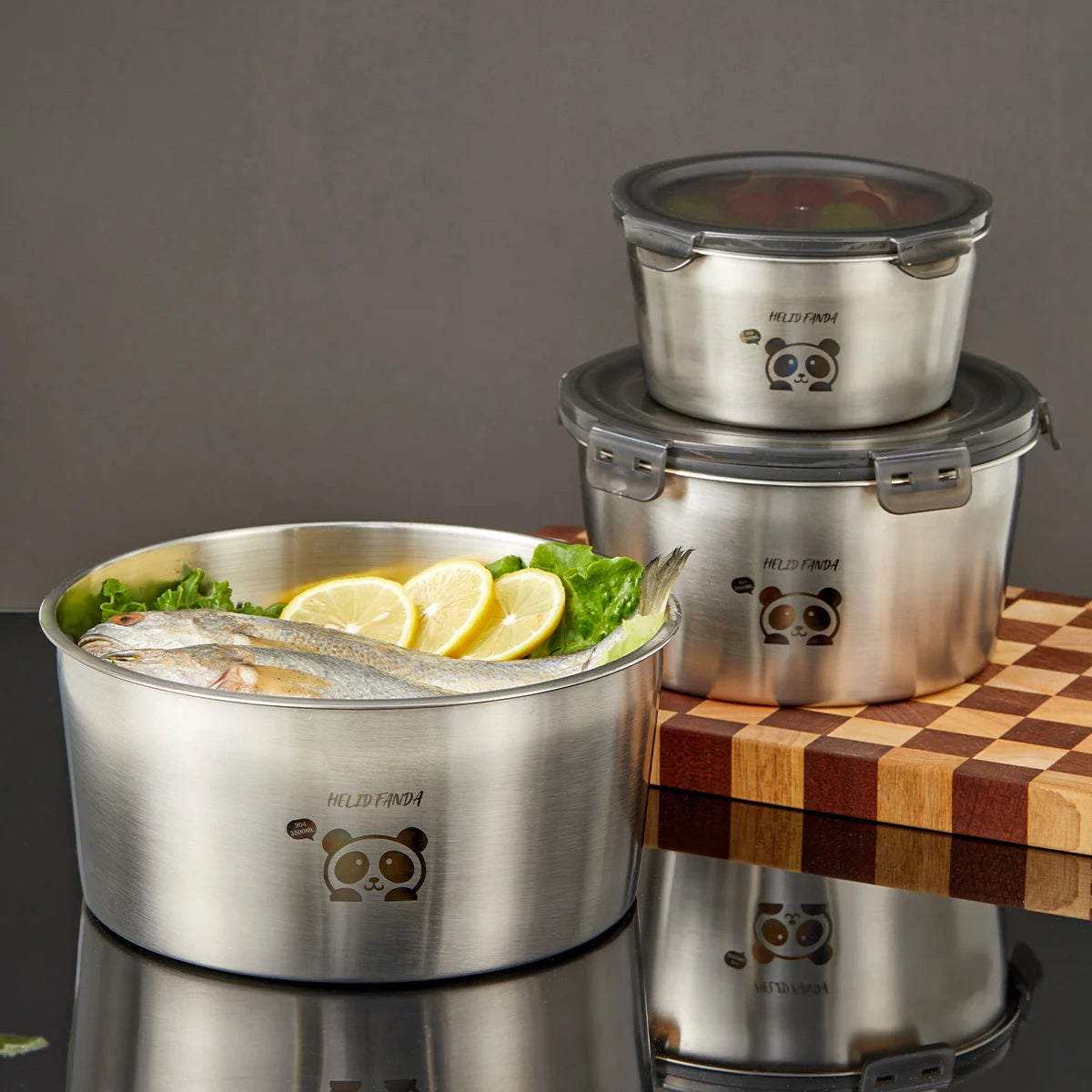 WORTHBUY 304 Stainless Steel Sealed Food Container Stackable Fridge Fruit Vegetable Meat Fresh-keeping Box Microwave&Oven Safe