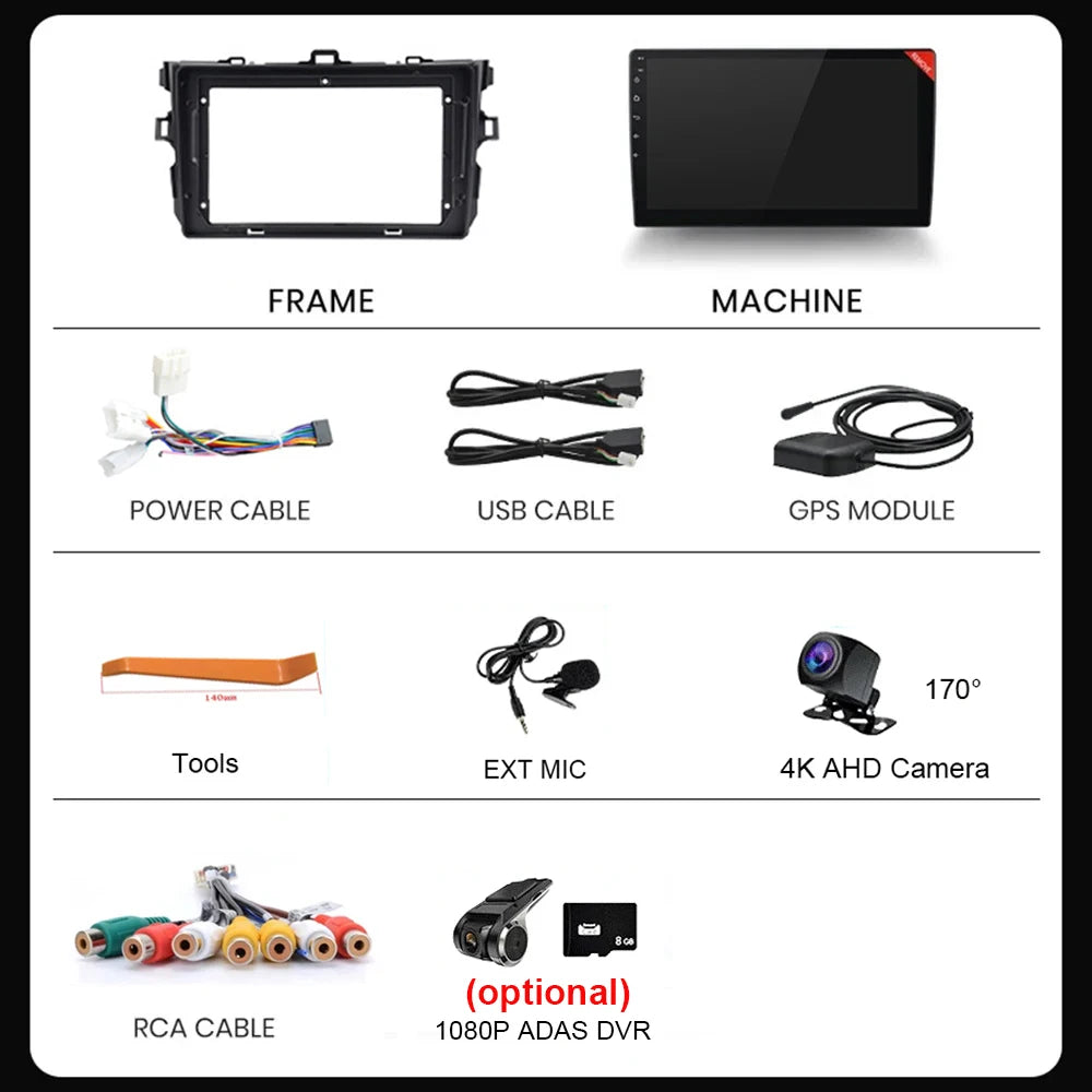 Android 16 Car Radio 4G+WIFI for Toyota Corolla E140/150 2007 2008 2009 2010 2011 2012 2013 Multimedia Player 2 Din DVD Speakers