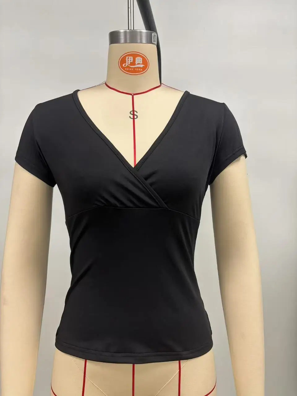 2026 Summer New Fashion Women's T-Shirt Solid-Color Slim-Fit V-Neck Short-Sleeve Top Y2k Clothing