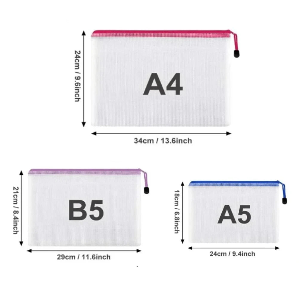 1/3pcs PVC transparent waterproof mesh zipper file bag Mesh zipper archive bag Storage office supplies Household storage bag