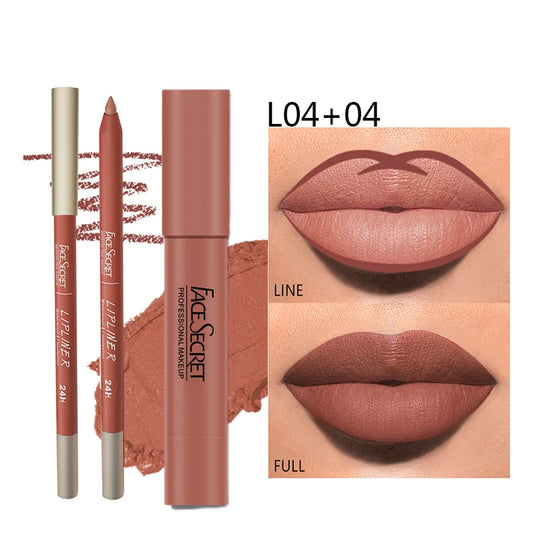 Matte Lip Liner & Lipstick Set - Long-Wearing Soft Matte Lip Makeup - photo 3