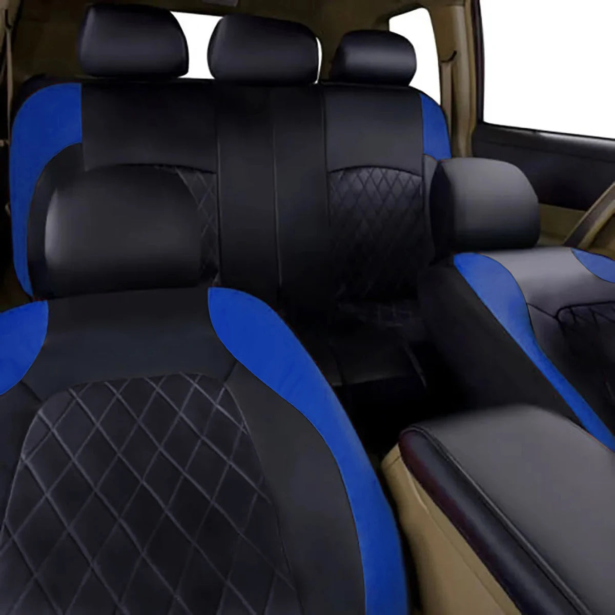 All-Season Quilted PU Leather Car Seat Cover, Waterproof Set