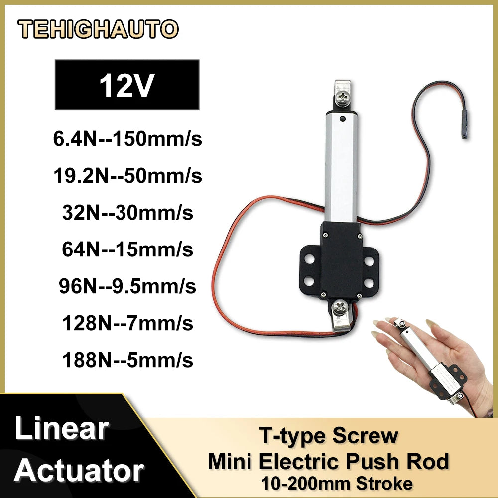 Mini Electric Cylinder Push Rod Micro Linear Thrust Actuator DC12V 6.4-188N Reciprocating Motor Remote Automation Mini Elevator