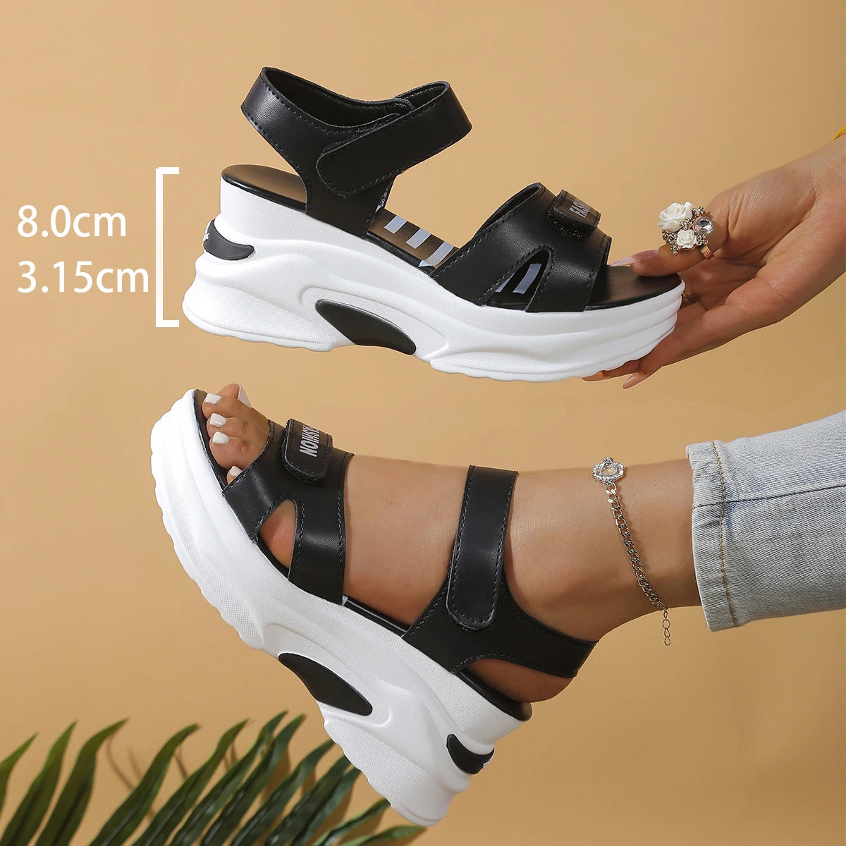 Platform Wedge Sandals for Women — Lightweight Velcro Summer Beach Shoes