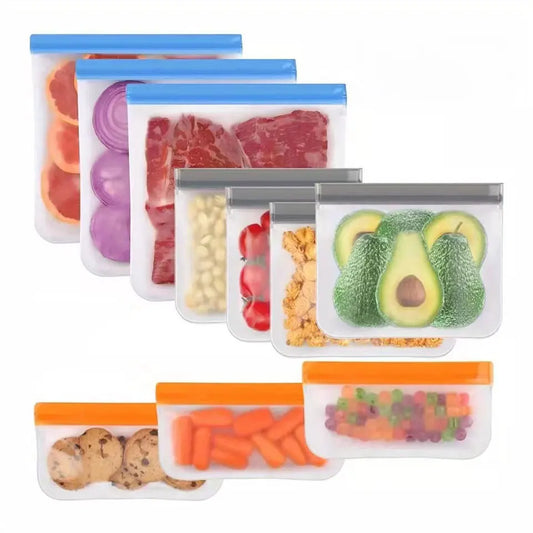 Silicone Reusable Food Storage Bags - 5 or 10 Pack Leakproof Freezer Containers - photo 6