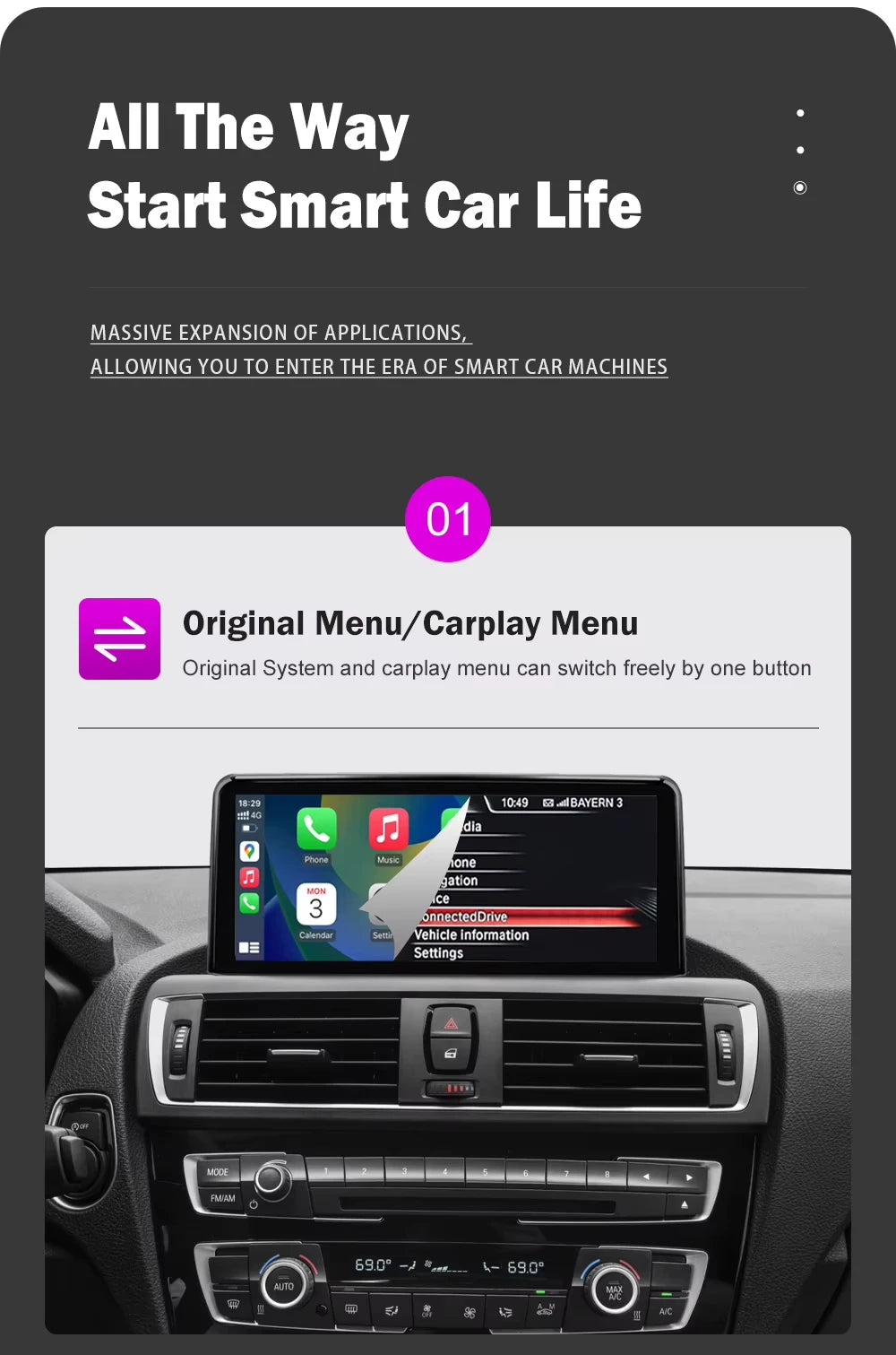 AUTOTOP 10.25”1920*720 Wireless Carplay Android Auto Car multimedia player for F20 F21 F22 F30 F31 F32 F33 F34 F36 NBT 2026-2026