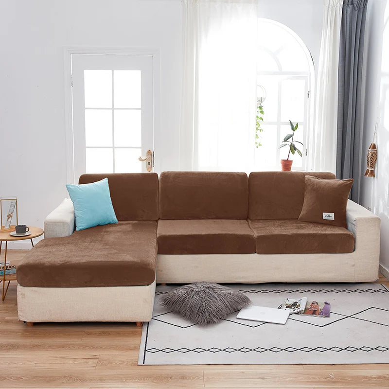 Velvet Sofa Covers for Living Room Elastic Plush Sofa Seat Cushion Cover Soft Couch Slipcover Furniture Protector for Home