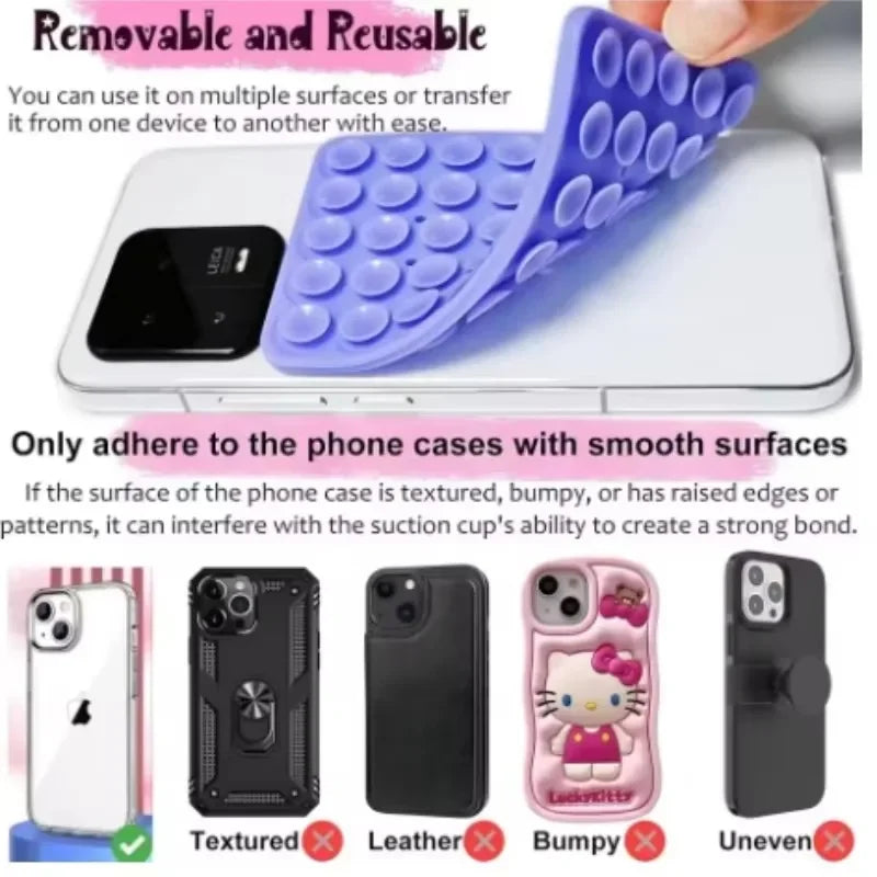 Silicone Suction Cup Phone Mount Double-Sided, Sticky Grip Suction Case Mount, Hands-Free Accessories for Tiktok Videos & Selfie