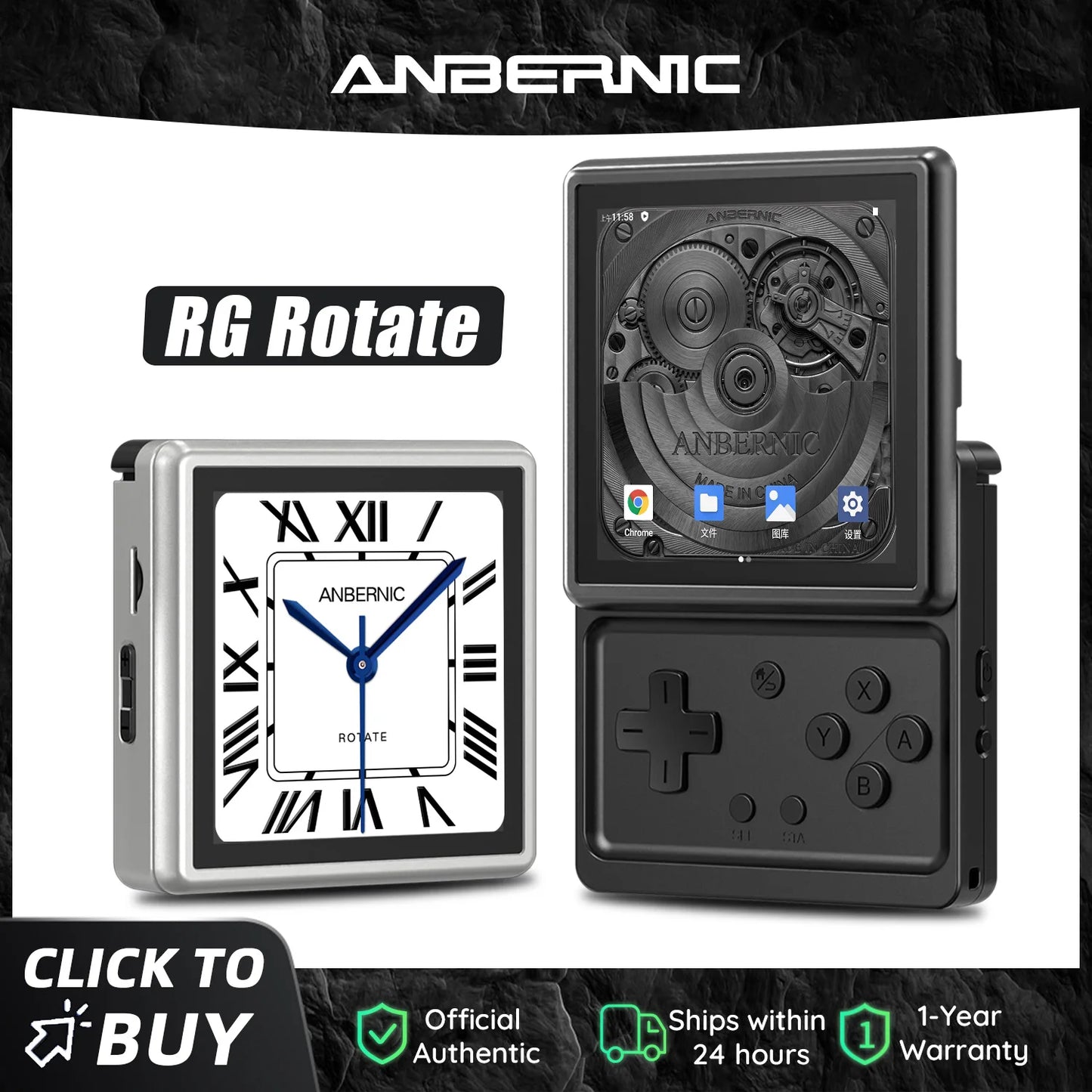 ANBERNIC RG Rotate Android Handheld Game Console 3.5" IPS 720×720 T618 Retro Gaming Emulator WiFi 3GB+32GB Portable Player