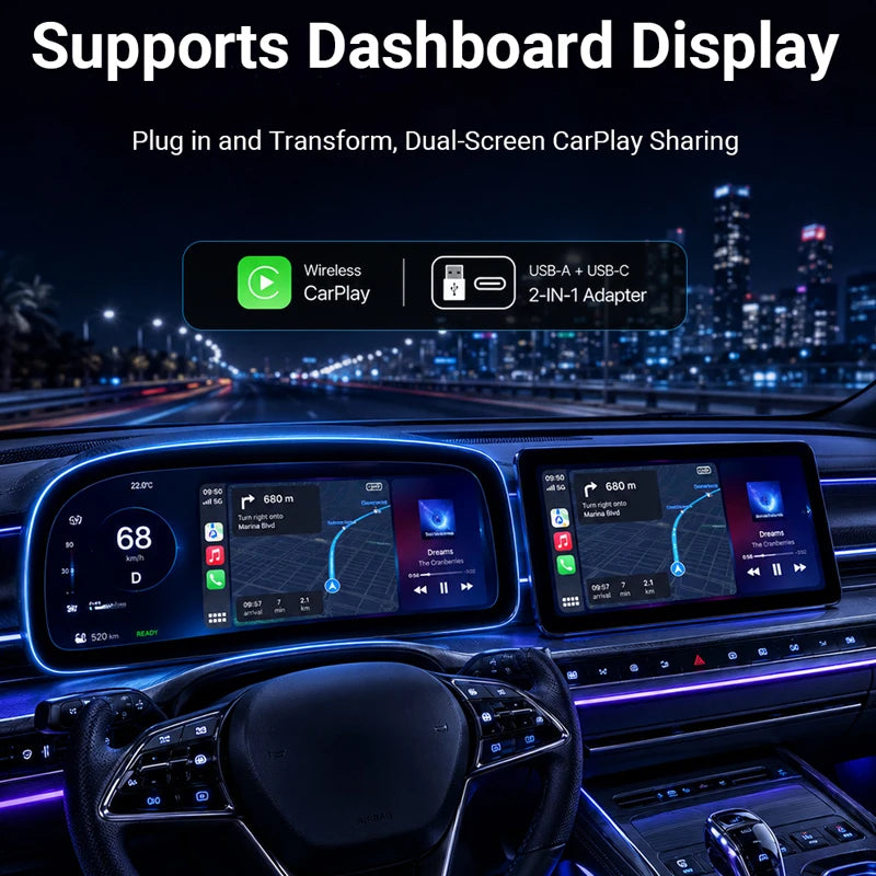 Mini 2-in-1 Wireless CarPlay & Android Auto Adapter