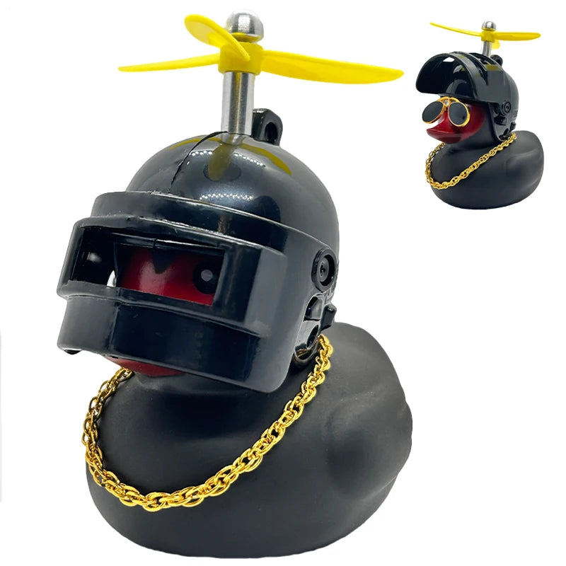 Motorcycle Accessories Cute Duck with Propeller Helmet Broken Wind Rubber Duck Toy Car Bicycle Small Yellow Duck Decor Ornaments