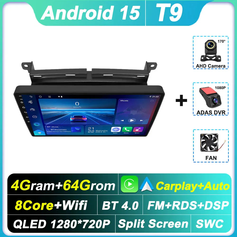 9 Inch 2 Din For Fiat 500 2016 2017 2018 2019 Carplay 4G Autoradio 360° Camera BT Smart Car Systems Carplay Auto Screen 5G Wifi