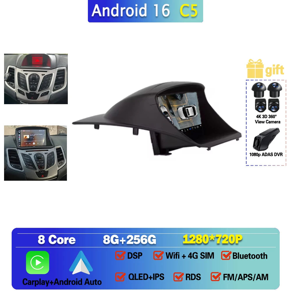 Car Stereo with Apple CarPlay & Android Auto, Compatible with Ford Fiesta Mk6 (2008-2019)