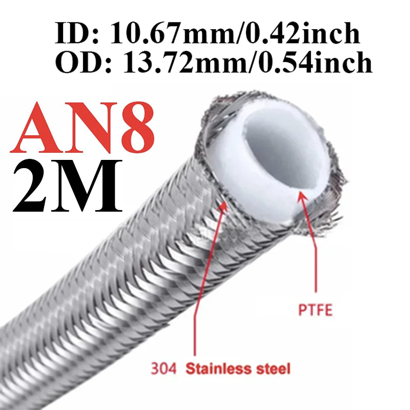 1M/2M/3M/5M AN3 AN4 AN6 AN8 AN10 Racing Hose 304 Stainless Steel Braided PTFE Brake Hose Fuel Oil Line Oil Cooler Hose Pipe