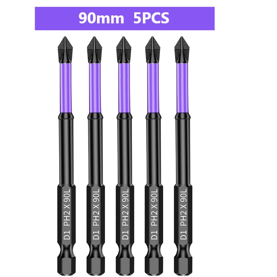 Magnetic Screwdriver Bit Set PH2 Phillips 25-150mm Anti-slip Shockproof Alloy Steel Impact Drill Bits for Outdoor Decoration