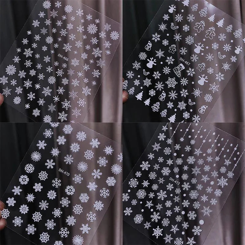Christmas Nail Art Stickers Nail Art Supplies White Snowflakes Design Shiny Decals Manicure DIY Nail Decorations Accessories