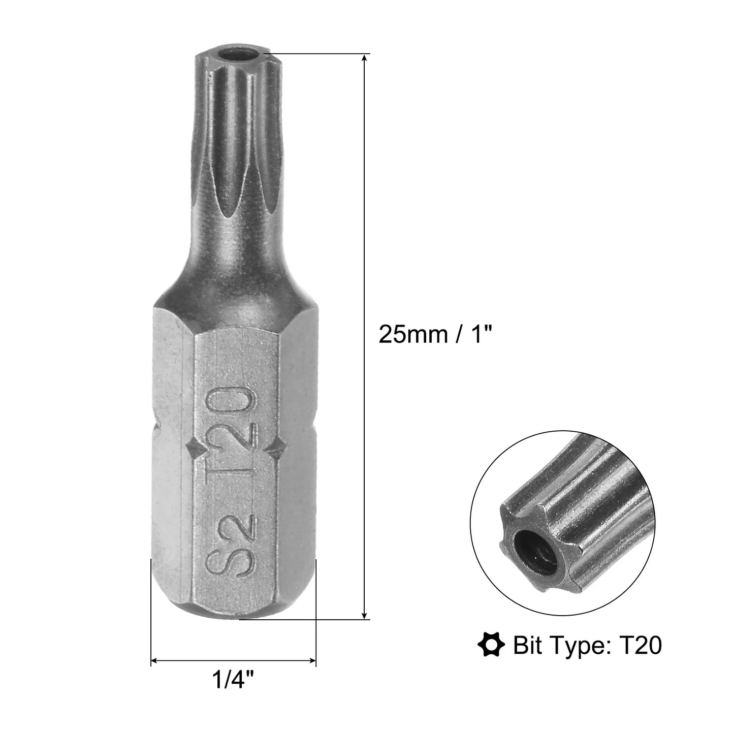 Torx Screwdriver Bits T5 T6 T8 T9 T10 T20 T25 T27 T30 T40 S2 Alloy Steel 1/4 Inch Hex Shank 25mm Magnetic Screw Driver Bit