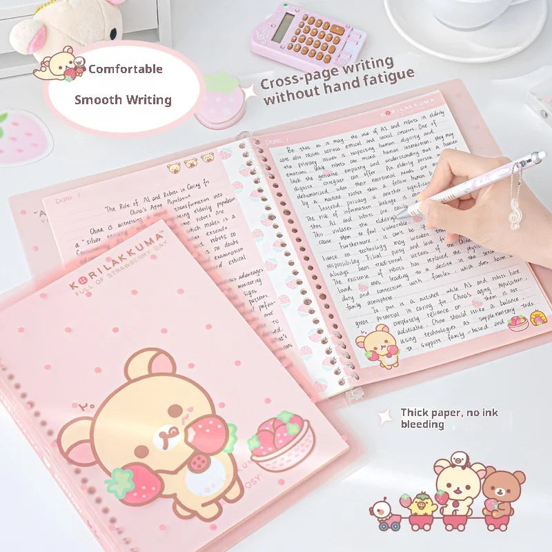 Rosyposy Korilakkuma Strawberry B5 Loose Leaf Notebook Soft Cover Cute Journal For Daily Study Writing Note Taking
