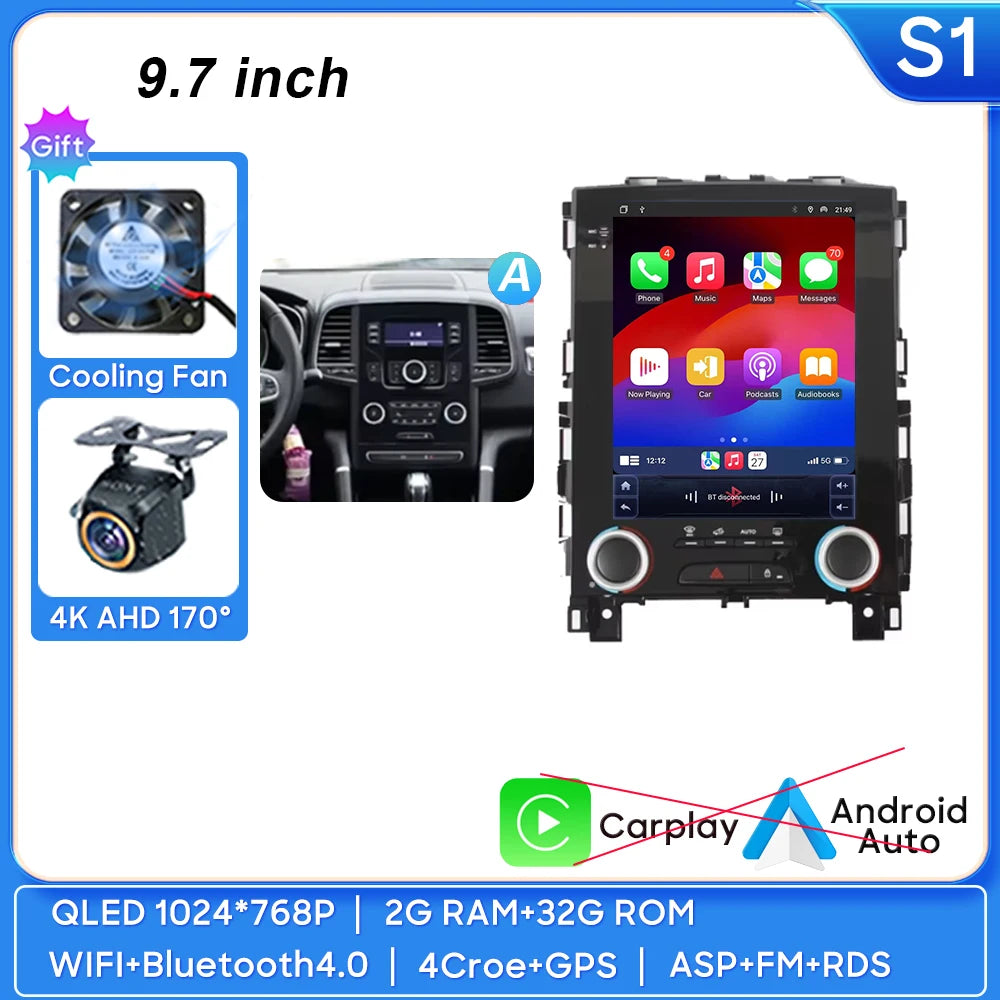 Car Stereo with Apple CarPlay & Android Auto, Compatible with Renault Koleos, Megane 4 & Talisman