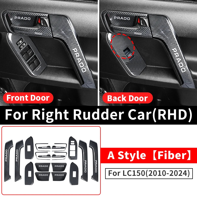 For Toyota Land Cruiser Prado 150 2010-2024 2023 2022 Car Door Handle Decorative Glass Switch Button LC150 Interior Accessories