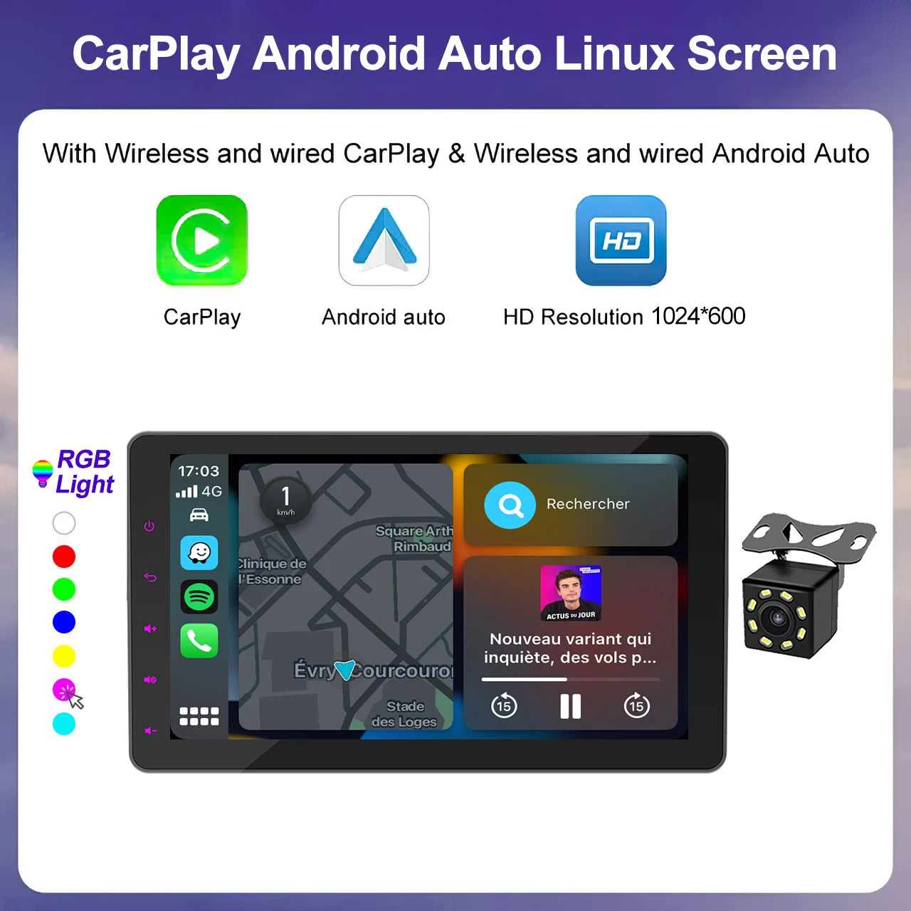 CAIXI Portable Wireless CarPlay & Android Auto Touchscreen — Dash-Mount Car Stereo Display
