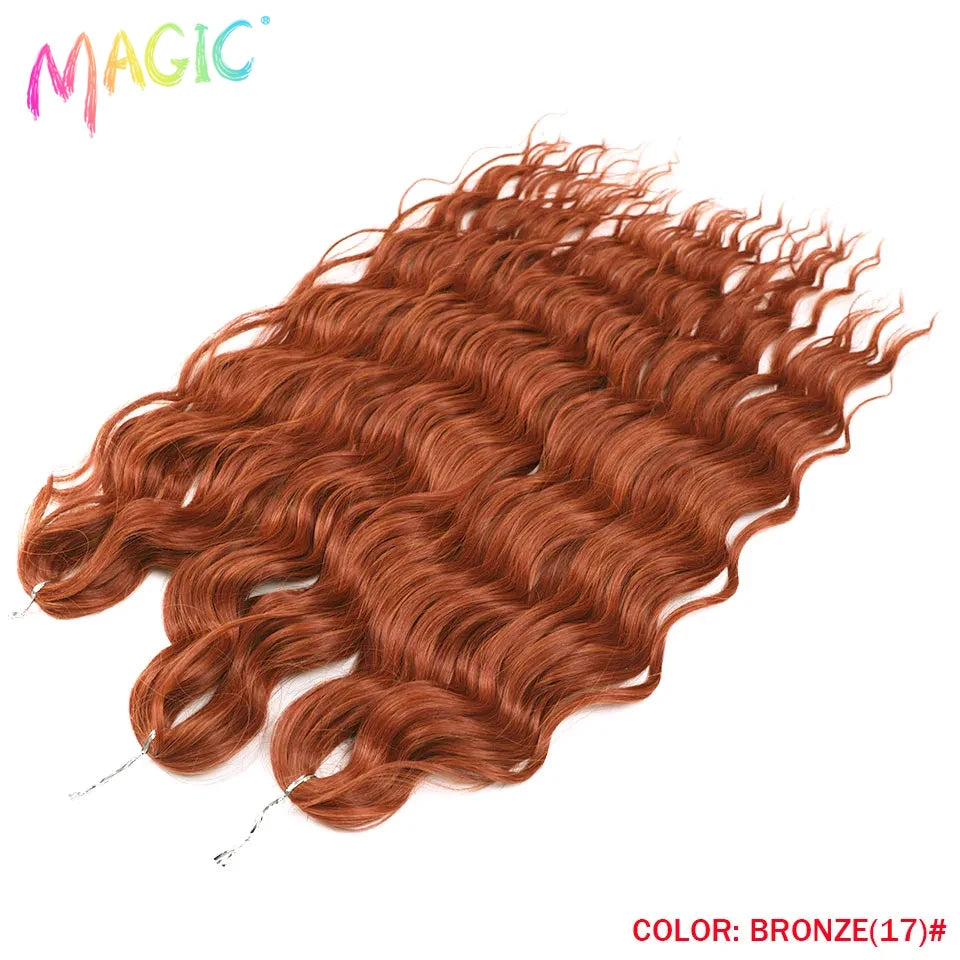 Anna Synthetic Hair 24 Inch Water Wave Braiding Hair Extensions Ombre Blonde Deep Wave Afro Curl Twist Crochet Hair for Women