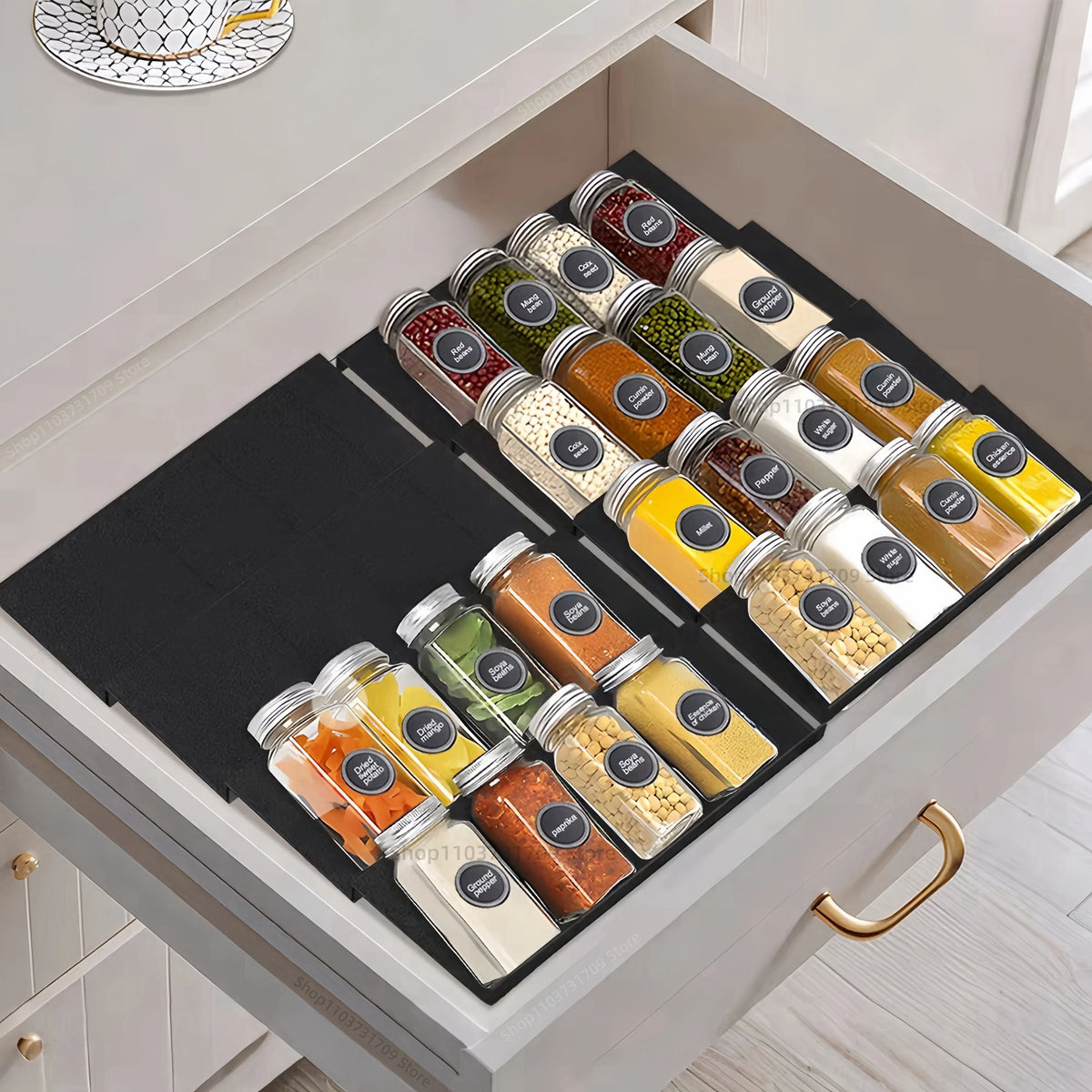 Tiered Spice Drawer Insert - Adjustable Rack in 2, 4 or 8 Pieces