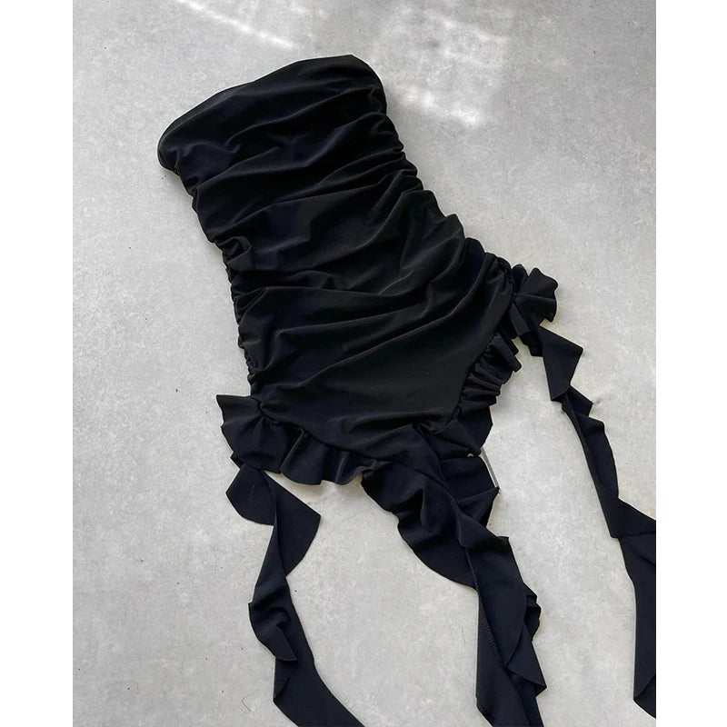 Women's Strapless Floral Mini Dress — Backless High-Slit Party Dress