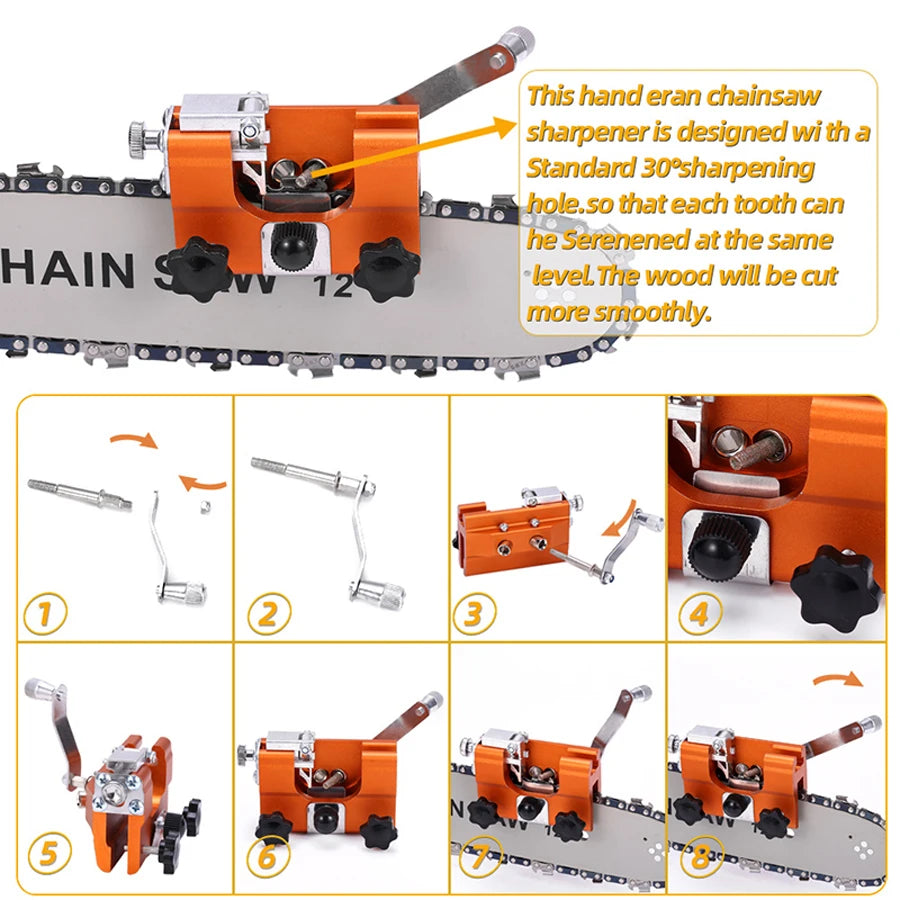 Portable Hand-Crank Chainsaw Sharpener Kit — 4 Carbide Sharpening Heads