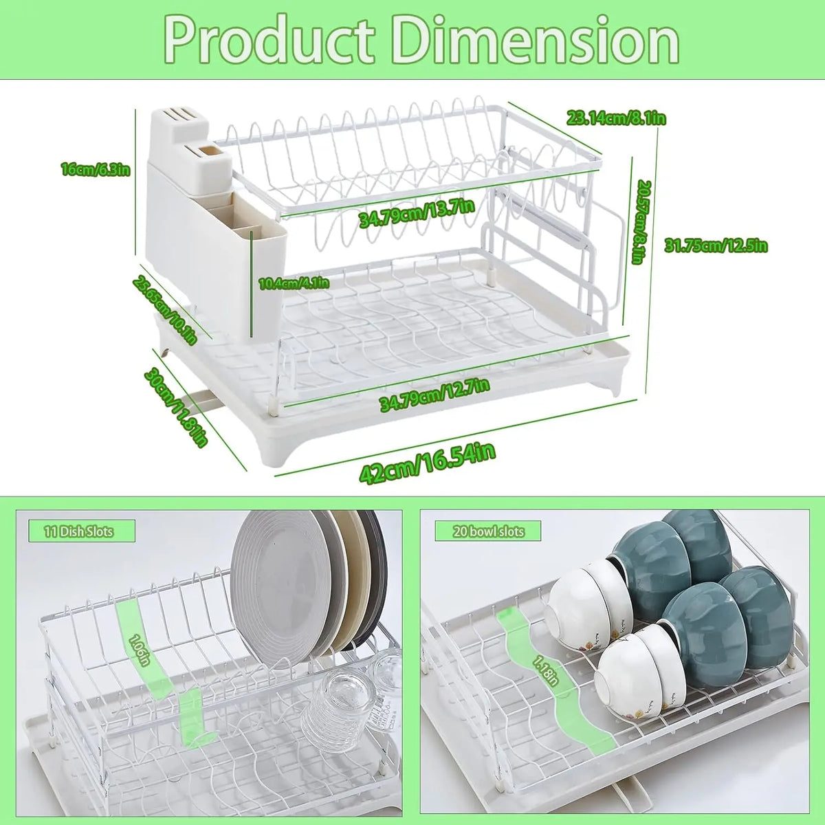 2-Tier Dish Drying Rack with Drainboard - Large Counter Organizer - photo 6
