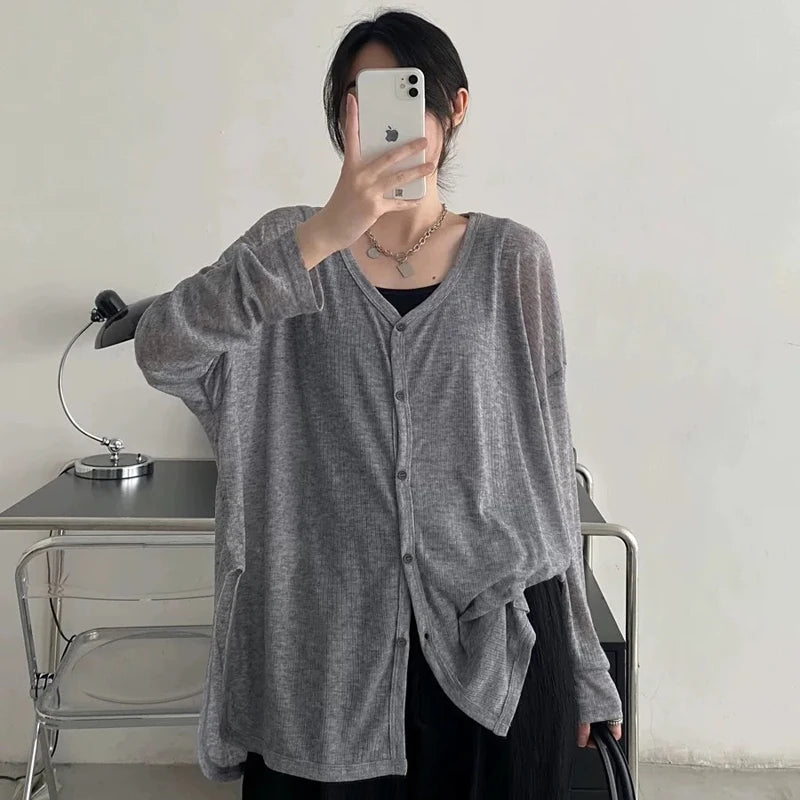 Women's Lightweight V-Neck Cardigan Coat - Loose Knit Jacket - photo 4
