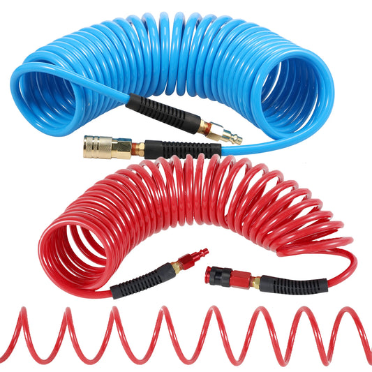 25FT Air Compressor Hoses with Coupler and I/M Plug Sturdy Flexible PU Recoil Air Hose Reliable Anti Kink Tool Accessory 300 PSI